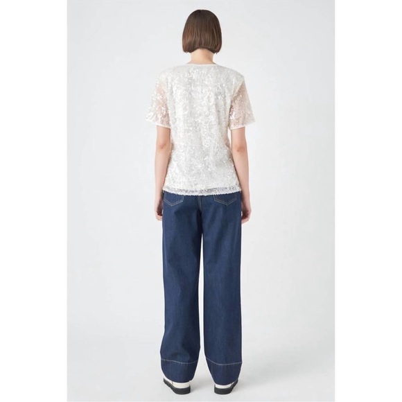 GREY LAB Sequin Short Sleeve Top‎ White Nude Pink NWT Size M - Picture 6 of 9